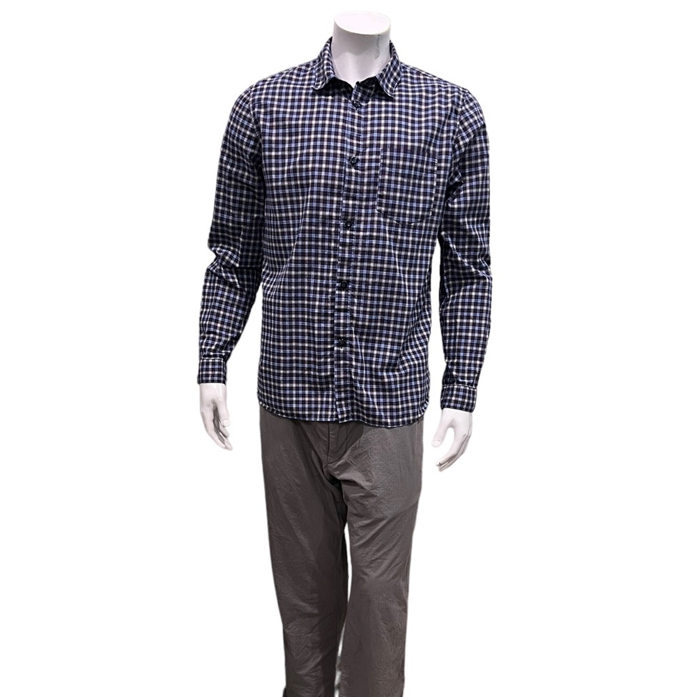 A.P.C. Mens Blue Check Plaid Button Shirt